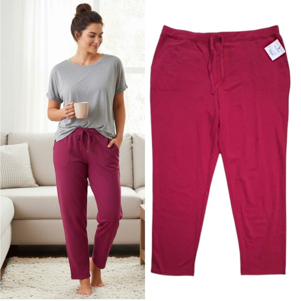 Liz Claiborne Weekend Sweatpants Sz 2XL Red Elastic Waist Stretch Knit Pull-on